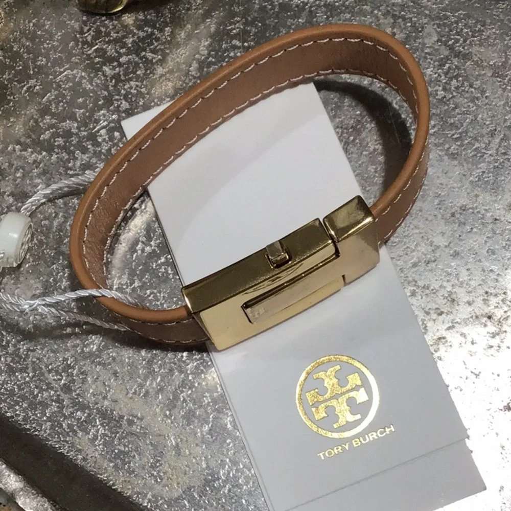 NEW Tory Burch Brown Leather Belt with Gold Buckle Bracelet